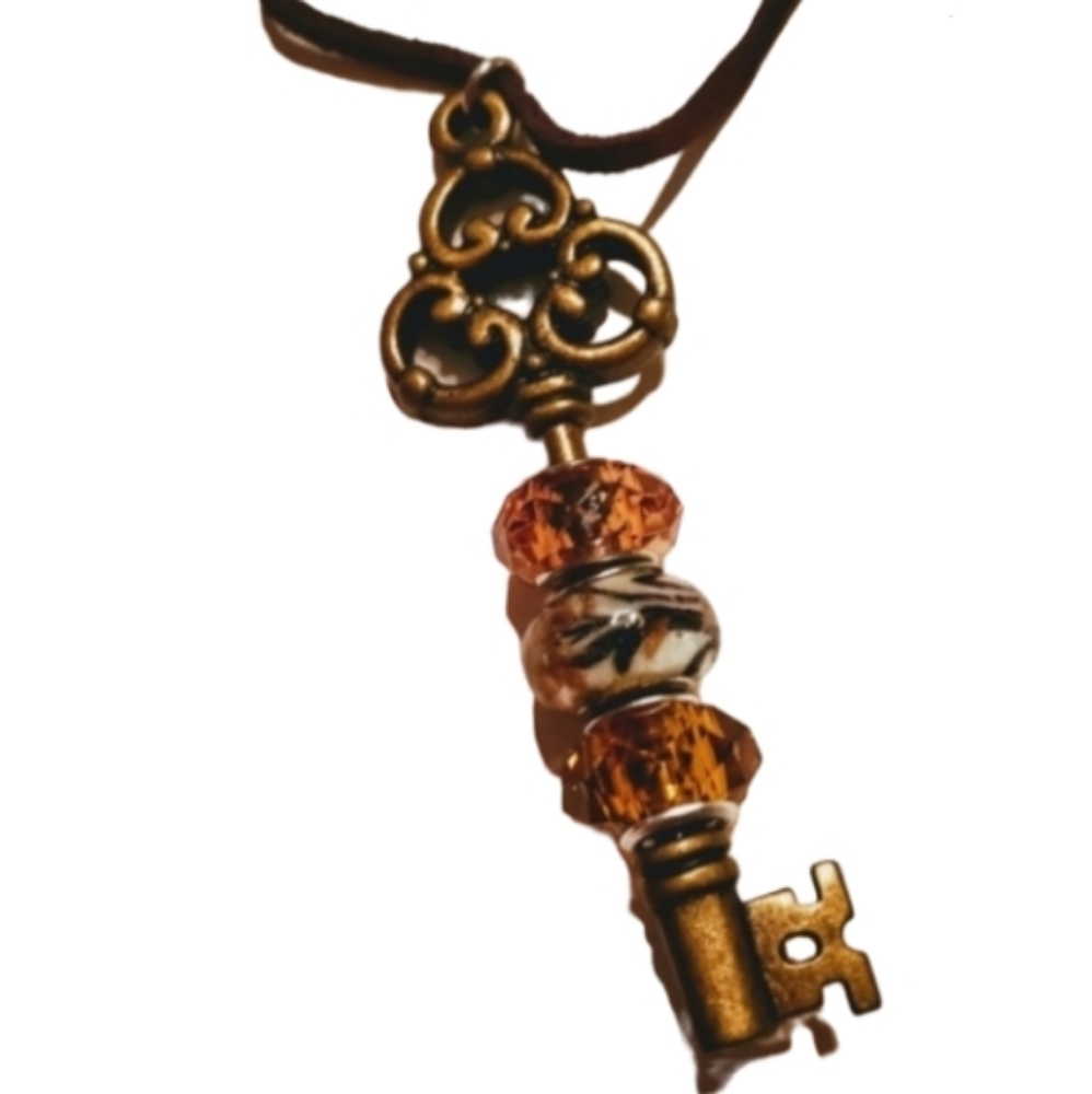 Bronze beaded key necklace new handmade